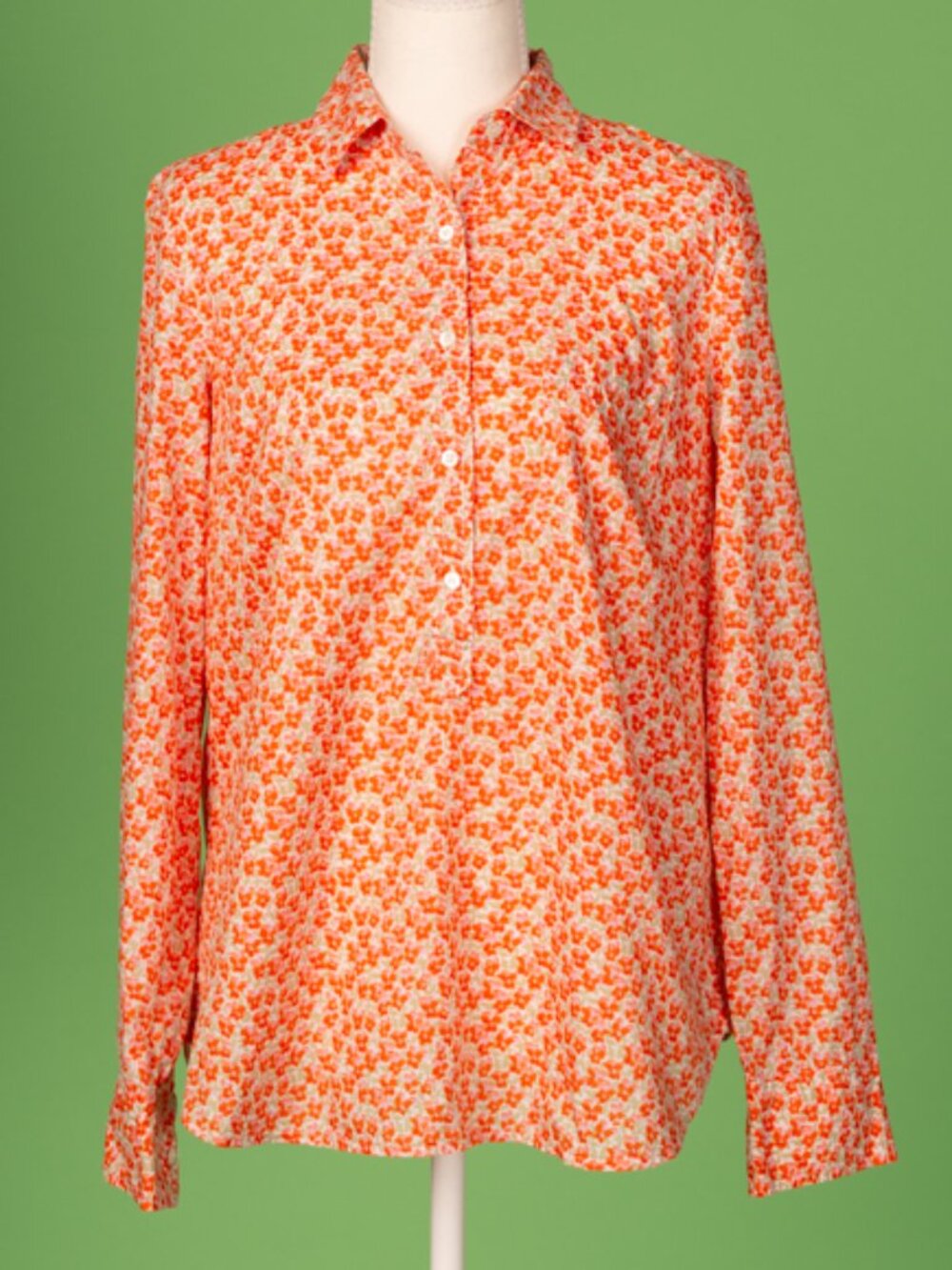 J.Crew Orange Multi Floral Collared Popover Shirt Size 6 Spring Light Cotton